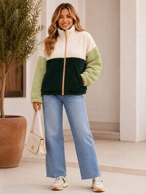 Wild Fable Green Colorblock Sherpa Fleece Jacket XS NWT